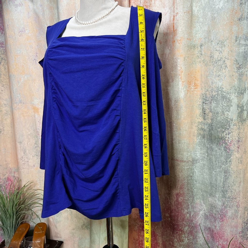📌The Pyramid Collection Royal Blue Cold Shoulder Waterfall Front Top - Picture 7 of 15